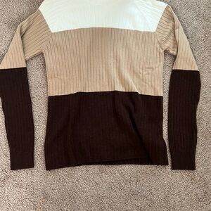 White Stag Cream and Tan Ribbed Top